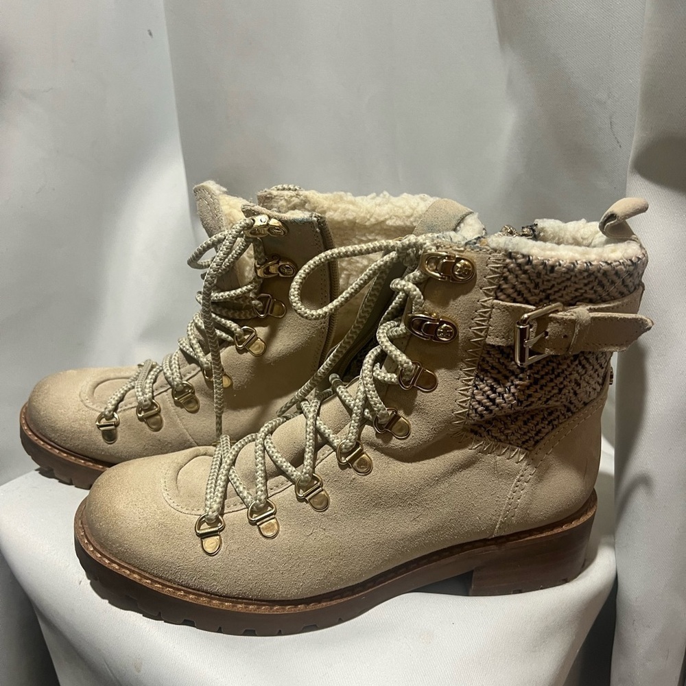 Sam Edelman Tenlee Leather Cream Lace-Up Winter Boots Size 7.5 - Picture 2 of 9